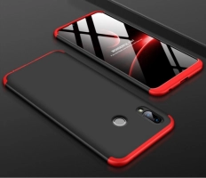 Huawei Honor Play Kılıf 3 Parçalı 360 Tam Korumalı Rubber AYS Kapak  - Kırmızı - Siyah