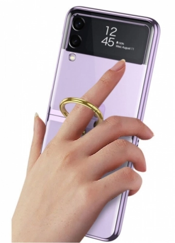 Samsung Galaxy Z Flip 3 Kılıf Yüzüklü Stand Özellikli Şeffaf Kıpta Kapak - Şeffaf