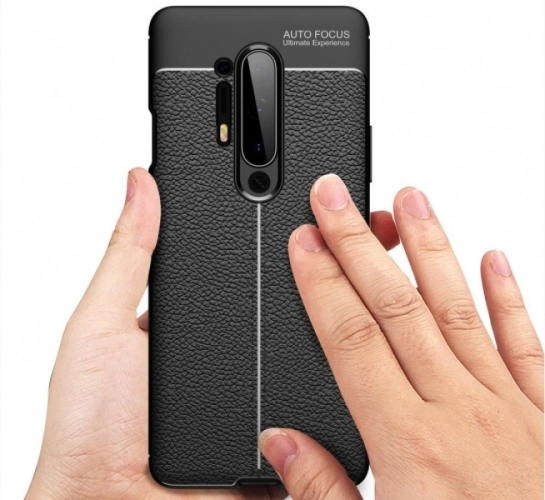 OnePlus 8 Pro Kılıf Deri Görünümlü Parmak İzi Bırakmaz Niss Silikon - Siyah