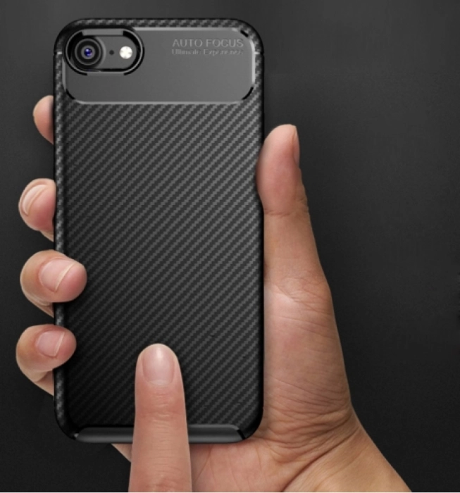 Apple iPhone 8 Kılıf Karbon Serisi Mat Fiber Silikon Negro Kapak - Siyah