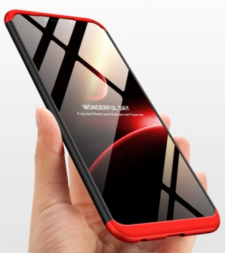 Huawei Honor Play Kılıf 3 Parçalı 360 Tam Korumalı Rubber AYS Kapak  - Kırmızı - Siyah