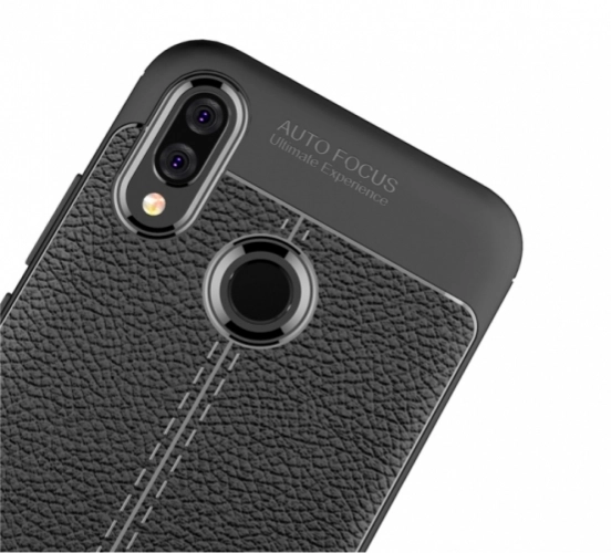 Huawei P20 Lite Kılıf Deri Görünümlü Parmak İzi Bırakmaz Niss Silikon - Siyah