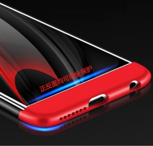 Huawei P9 Lite (2017) Kılıf 3 Parçalı 360 Tam Korumalı Rubber AYS Kapak  - Kırmızı - Siyah