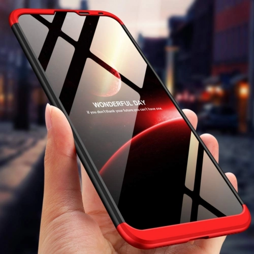 Huawei Y7 2019 Kılıf 3 Parçalı 360 Tam Korumalı Rubber AYS Kapak  - Kırmızı - Siyah