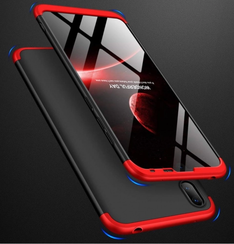 Huawei Y7 2019 Kılıf 3 Parçalı 360 Tam Korumalı Rubber AYS Kapak  - Kırmızı - Siyah