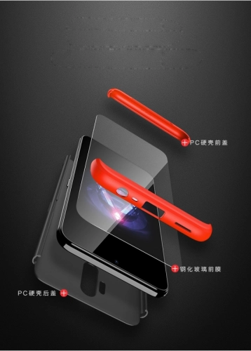 Oppo A9 2020 Kılıf 3 Parçalı 360 Tam Korumalı Rubber AYS Kapak  - Kırmızı - Siyah