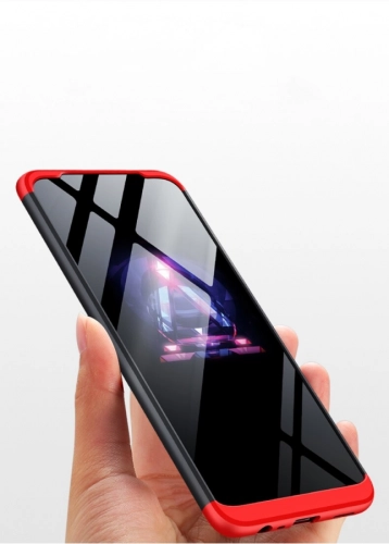 Oppo A9 2020 Kılıf 3 Parçalı 360 Tam Korumalı Rubber AYS Kapak  - Kırmızı - Siyah