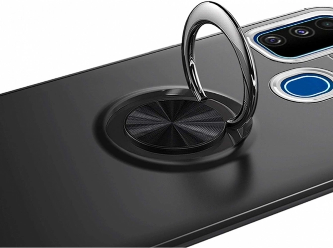 Samsung Galaxy M30s Kılıf Auto Focus Serisi Soft Premium Standlı Yüzüklü Kapak - Mavi - Siyah