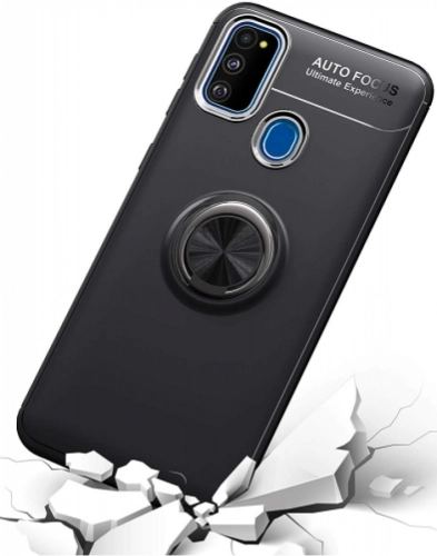 Samsung Galaxy M30s Kılıf Auto Focus Serisi Soft Premium Standlı Yüzüklü Kapak - Siyah