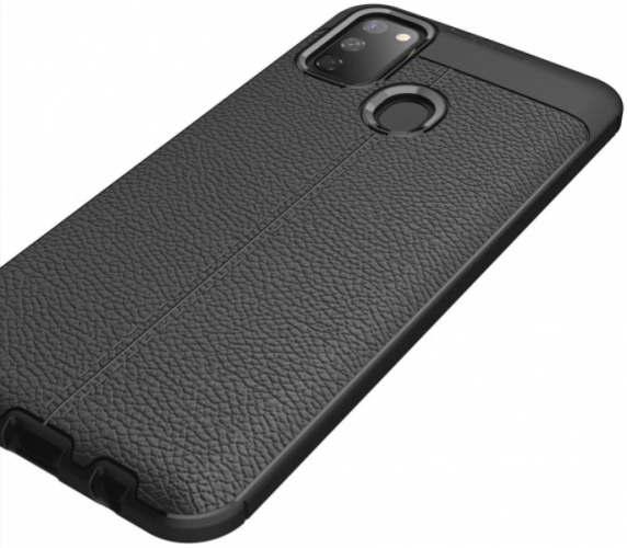 Samsung Galaxy M30s Kılıf Deri Görünümlü Parmak İzi Bırakmaz Niss Silikon - Siyah