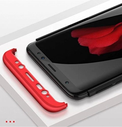 Samsung Galaxy S9 Plus Kılıf 3 Parçalı 360 Tam Korumalı Rubber AYS Kapak  - Kırmızı - Siyah