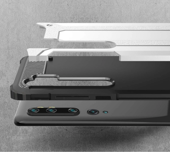 Xiaomi Mi Note 10 Kılıf Zırhlı Tank Crash Silikon Kapak - Gümüş