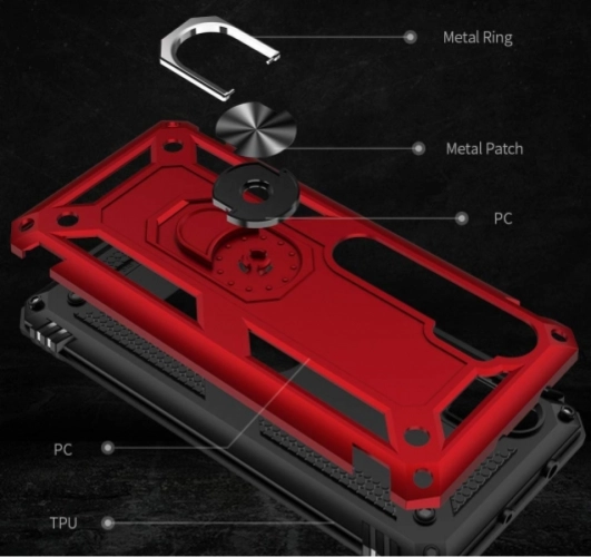 Xiaomi Mi Note 10 Kılıf Zırhlı Standlı Mıknatıslı Tank Kapak - Kırmızı