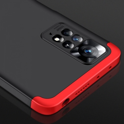 Xiaomi Redmi Note 11 Pro Kılıf 3 Parçalı 360 Tam Korumalı Rubber AYS Kapak  - Kırmızı - Siyah