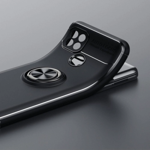Realme C21 Kılıf Auto Focus Serisi Soft Premium Standlı Yüzüklü Kapak - Siyah