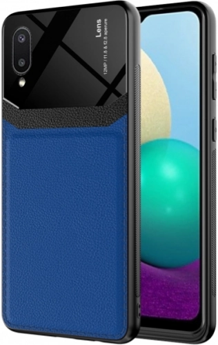 Samsung Galaxy A02 Kılıf Deri Görünümlü Emiks Kapak - Mavi