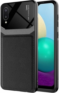 Samsung Galaxy A02 Kılıf Deri Görünümlü Emiks Kapak - Siyah