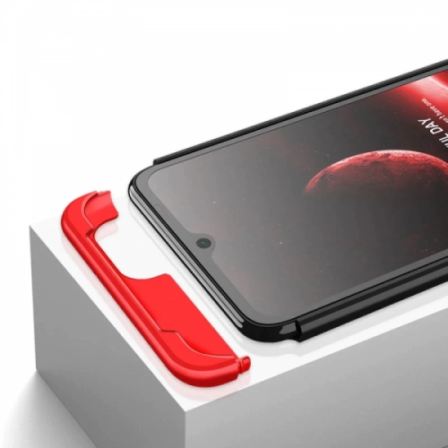 Samsung Galaxy A12 Kılıf 3 Parçalı 360 Tam Korumalı Rubber AYS Kapak  - Kırmızı - Siyah