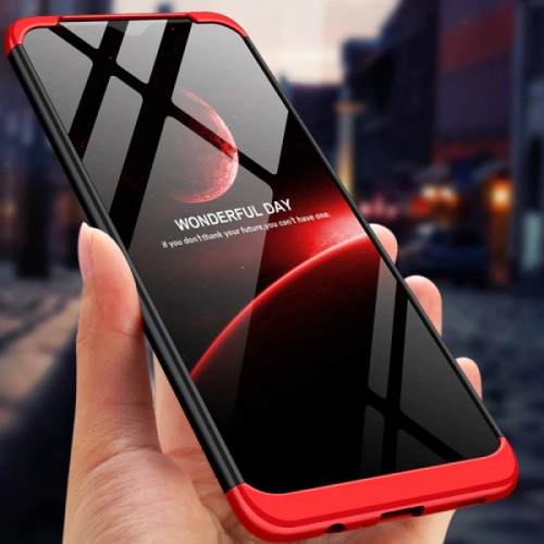 Samsung Galaxy A12 Kılıf 3 Parçalı 360 Tam Korumalı Rubber AYS Kapak  - Kırmızı - Siyah
