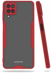 Samsung Galaxy A12 Kılıf Kamera Lens Korumalı Arkası Şeffaf Silikon Kapak - Kırmızı