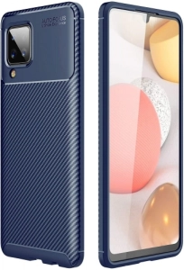 Samsung Galaxy A12 Kılıf Karbon Serisi Mat Fiber Silikon Negro Kapak - Lacivert