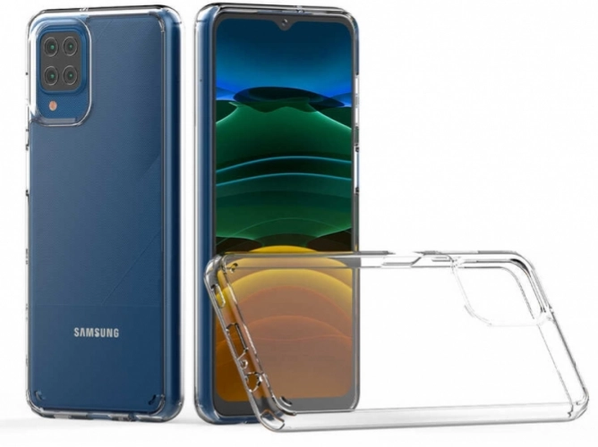 Samsung Galaxy A12 Kılıf Korumalı Kenarları Silikon Arkası Sert Coss Kapak  - Şeffaf