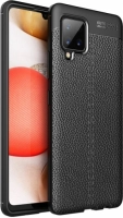 Samsung Galaxy A12 Kılıf Deri Görünümlü Parmak İzi Bırakmaz Niss Silikon - Siyah