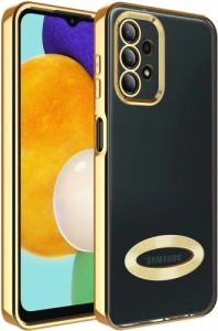 Samsung Galaxy A13 4G Kılıf Kamera Korumalı Silikon Logo Açık Omega Kapak - Gold