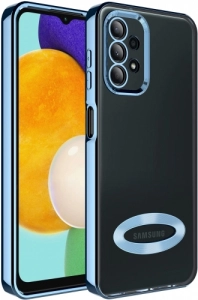Samsung Galaxy A13 4G Kılıf Kamera Korumalı Silikon Logo Açık Omega Kapak - Mavi