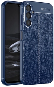 Samsung Galaxy A14 Kılıf Deri Görünümlü Parmak İzi Bırakmaz Niss Silikon - Lacivert