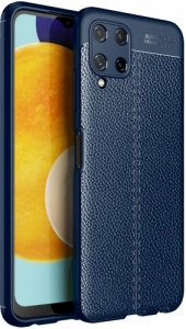 Samsung Galaxy A22 Kılıf Deri Görünümlü Parmak İzi Bırakmaz Niss Silikon - Lacivert
