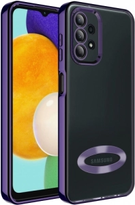 Samsung Galaxy A23 Kılıf Kamera Korumalı Silikon Logo Açık Omega Kapak - Derin Mor