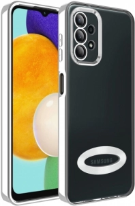 Samsung Galaxy A32 4G Kılıf Kamera Korumalı Silikon Logo Açık Omega Kapak - Gümüş