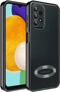 Samsung Galaxy A32 4G Kılıf Kamera Korumalı Silikon Logo Açık Omega Kapak - Siyah