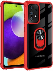 Samsung Galaxy A32 Kılıf Standlı Arkası Şeffaf Kenarları Airbag Kapak - Kırmızı