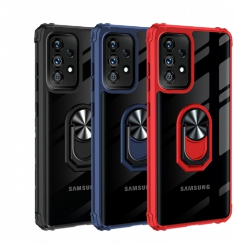 Samsung Galaxy A32 Kılıf Standlı Arkası Şeffaf Kenarları Airbag Kapak - Siyah