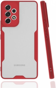 Samsung Galaxy A33 5G Kılıf Kamera Lens Korumalı Arkası Şeffaf Silikon Kapak - Kırmızı