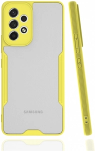 Samsung Galaxy A33 5G Kılıf Kamera Lens Korumalı Arkası Şeffaf Silikon Kapak - Sarı