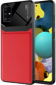 Samsung Galaxy A51 Kılıf Deri Görünümlü Emiks Kapak - Kırmızı