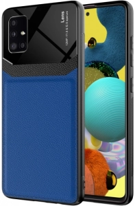 Samsung Galaxy A51 Kılıf Deri Görünümlü Emiks Kapak - Mavi