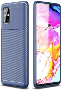 Samsung Galaxy A51 Kılıf Karbon Serisi Mat Fiber Silikon Negro Kapak - Lacivert