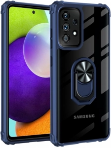 Samsung Galaxy A52 Kılıf Standlı Arkası Şeffaf Kenarları Airbag Kapak - Lacivert