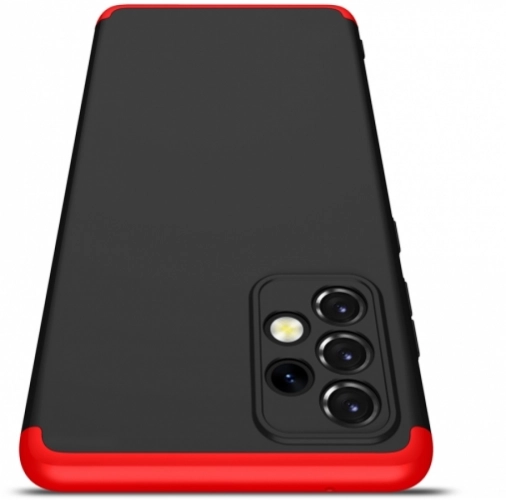Samsung Galaxy A52s Kılıf 3 Parçalı 360 Tam Korumalı Rubber AYS Kapak  - Kırmızı - Siyah