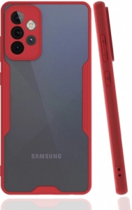 Samsung Galaxy A52s Kılıf Kamera Lens Korumalı Arkası Şeffaf Silikon Kapak - Kırmızı