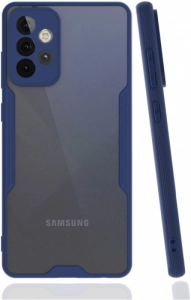 Samsung Galaxy A52s Kılıf Kamera Lens Korumalı Arkası Şeffaf Silikon Kapak - Lacivert