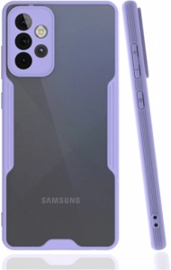 Samsung Galaxy A52s Kılıf Kamera Lens Korumalı Arkası Şeffaf Silikon Kapak - Lila