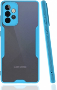 Samsung Galaxy A52s Kılıf Kamera Lens Korumalı Arkası Şeffaf Silikon Kapak - Mavi