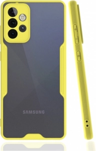 Samsung Galaxy A52s Kılıf Kamera Lens Korumalı Arkası Şeffaf Silikon Kapak - Sarı