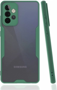 Samsung Galaxy A52s Kılıf Kamera Lens Korumalı Arkası Şeffaf Silikon Kapak - Yeşil