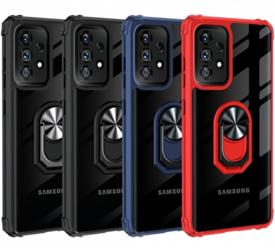 Samsung Galaxy A52s Kılıf Standlı Arkası Şeffaf Kenarları Airbag Kapak - Siyah